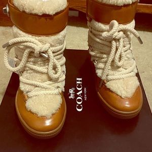 Coach Monroe Shearling Lace Up Wedge